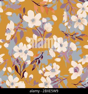 Abstract floral seamless pattern. Bright colors, painting on a light background. Cherry blossoms. Stock Vector