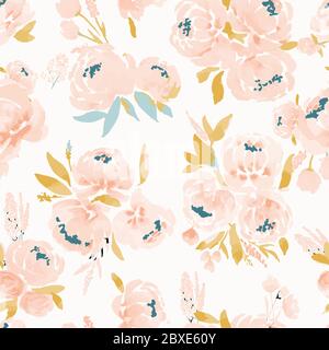Light seamless pattern with peonies made in the style of watercolor painting. Large bouquets with peonies, floral spring, summer pattern. For weddings Stock Vector