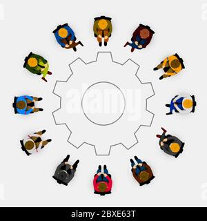 People sitting in a circle on white background. Vector illustration Stock Vector