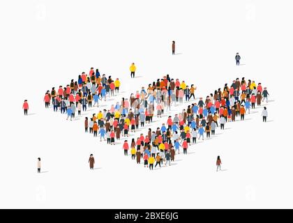 People crowd in form of growing chart. Statistic concept. Vector illustration Stock Vector