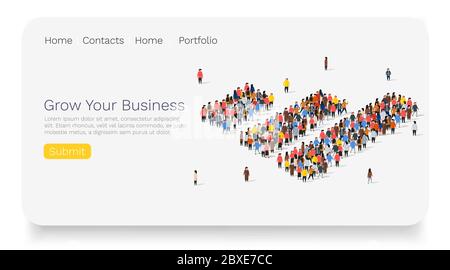People crowd in form of growing chart. Statistic concept. Web site landing page. Vector illustration Stock Vector