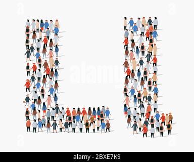 Large group of people in letter L form. Vector seamless background Stock Vector