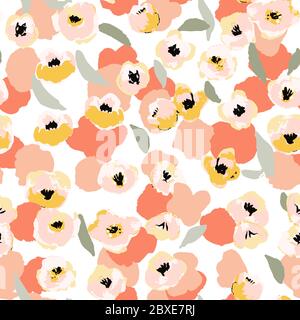 Abstract floral seamless pattern. Bright colors, gouache painting. Stock Vector