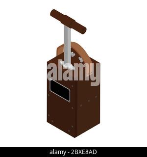 Detonator box. Blasting Machine isolated on white background. Caution explosive. Detonator plunger box Stock Vector