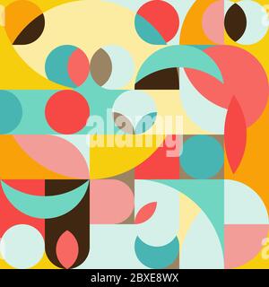 Seamless pattern in geometric pop style 70s. Abstract colorful background. Triangular and round elements, simple shapes. Stock Vector