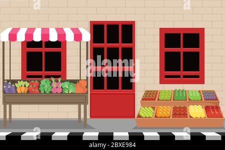 viwe of outdoor fruit market on the street Stock Vector