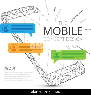Mobile phone concept design with incoming messages in triangular modern style isolated on white background. Perfect to use for flyers, posters, vouche Stock Vector