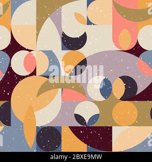 Seamless pattern in geometric pop style 70s. Abstract colorful background. Triangular and round elements, simple shapes. Stock Vector