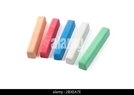 Multi-colored children's crayons isolated on a white background Stock Photo