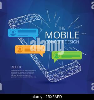 Mobile phone concept design with incoming messages in triangular modern style. Smartphone vector illustration. Perfect to use for flyers, posters, vou Stock Vector