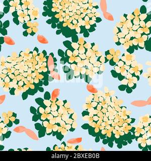 Seamless pattern with hydrangea or violet flowers. Beautiful yellow flowers. Stock Vector