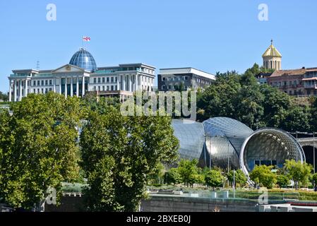 Tbilisi: Presidential Palace (Ceremonial Palace of Georgia) and Music Theater and Exhibition Center. Republic of Georgia Stock Photo