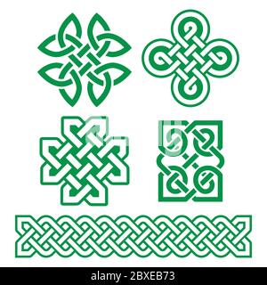 Celtic Irish patterns and braids - vector design set, traditonal Celtic knots and braids collection Stock Vector