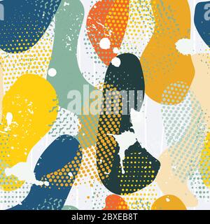 Bright seamless pattern of simple geometric shapes in grunge style. Modern abstract background. Stock Vector