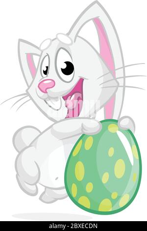 Easter bunny with easter egg. Vector illustration of a grey bunny holding Easter colored egg Stock Vector
