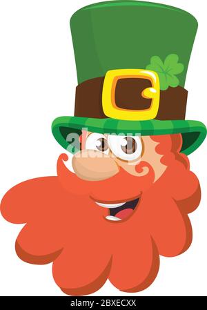 Vector colourful illustration of leprechauns head in top hat, isolated on white background. File doesn't contains gradients, blends, transparency and Stock Vector