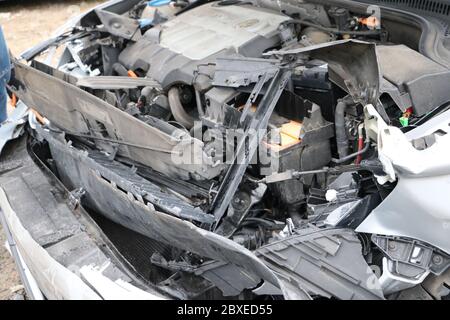 Wrecked car engine close-up, Nashville, Tennessee Stock Photo