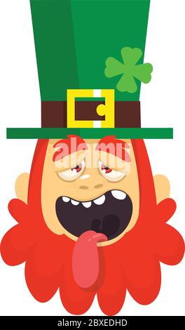 Funny Cartoon Leprechaun. Head with Red beard. Portrait for St. Patricks Day celebration in Ireland Stock Vector