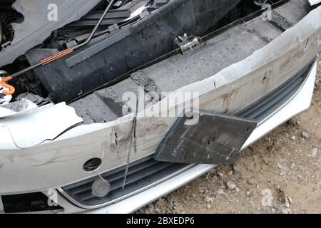 Wrecked car bumper close-up, Tennessee Stock Photo