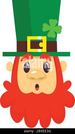 Cartoon Leprechaun surprised. Head with Red beard. Portrait for St. Patricks Day celebration in Ireland Stock Vector