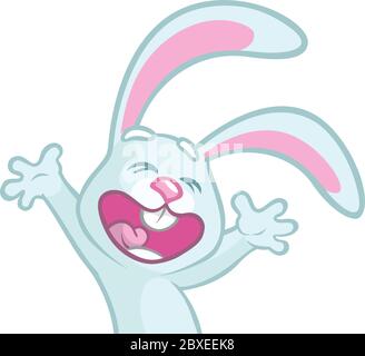 Easter cartoon bunny rabbit dancing excited. Vector illustration of bunny isolated Stock Vector