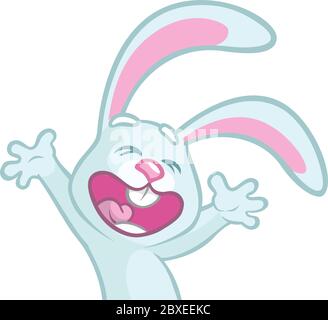 Easter cartoon bunny rabbit dancing excited. Vector illustration of bunny isolated Stock Vector