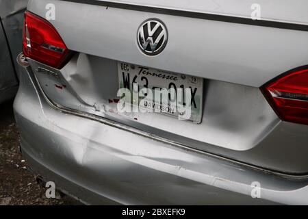 Wrecked car and trunk close-up, Tennessee Stock Photo