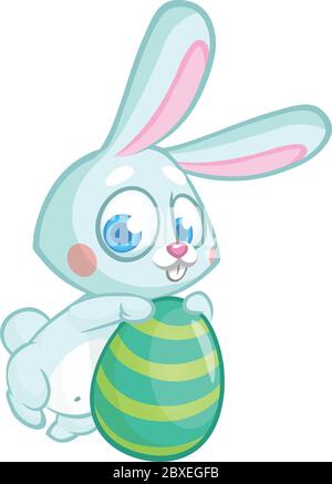Easter rabbit. Vector bunny holding colorful egg. Isolated on white Stock Vector