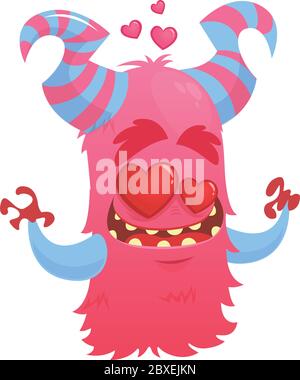 Cartoon funny monster in love. St Valentines monster. Illustration Of Loving Monster And Hearts. Stock Vector