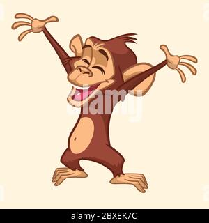 Cute excited monkey cartoon icon. Vector illustration of drawing monkey outlined Stock Vector