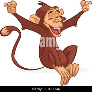 Cute Monkey Chimpanzee Flat Bright Color Simplified Vector Illustration In Fun Cartoon Style Design. Vector drawing illustration Stock Vector