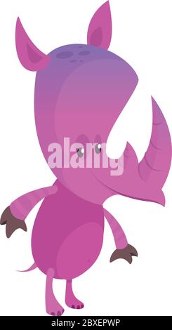 Cute cartoon rhino character illustration. Flat design isolated Stock Vector