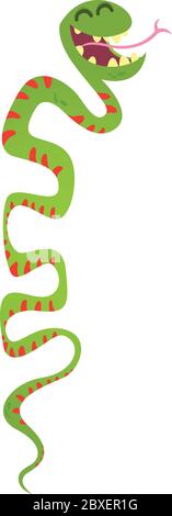 Happy green snake cartoon vector illustration isolated Stock Vector