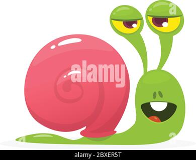 Cute funny cartoon snails smiling and talking, funny snail character vector Illustration Stock Vector