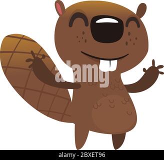Funny cartoon beaver. Vector illustrated icon of a beaver Stock Vector