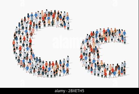 Large group of people in letter C form. Vector seamless background Stock Vector