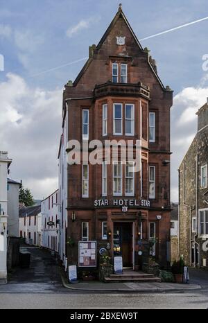 The Star Hotel in Moffat, famous as the world's narrowest hotel at only 20ft wide and 162ft long as mentioned in the Guinness Book of Records Stock Photo