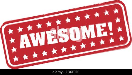 red grungy AWESOME rubber stamp or sign vector illustration Stock Vector