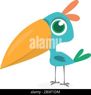 Funny blue bird cartoon. Vector illustration of forest blue bird isolated on white. Bird flat icon design Stock Vector