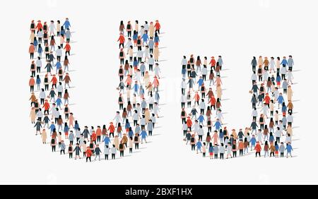 Large group of people in letter U form. Vector seamless background Stock Vector