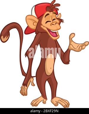 Cartoon monkey chimpanzee. Vector illustration of happy monkey character Stock Vector