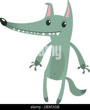 Cute cartoon wolf character. Wild forest animal collection. Vector wolf  illustration Stock Vector