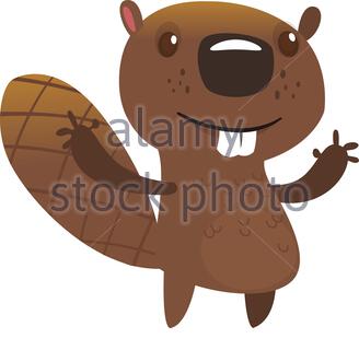 Excited cartoon beaver waving with his hands. Brown beaver mascot ...