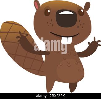 Excited cartoon beaver waving with his hands. Brown beaver mascot ...