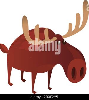 Cute cartoon moose character. Wild forest animal collection. Baby education. Isolated on white background. Flat design Vector illustration Stock Vector