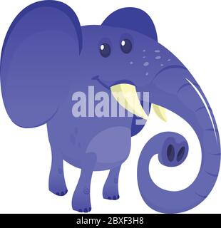 Funny cartoon blue elephant. Vector illustration isolated on white Stock Vector