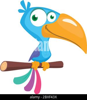 Funny blue bird cartoon. Vector illustration of jungle blue bird isolated on white. Bird flat icon design Stock Vector