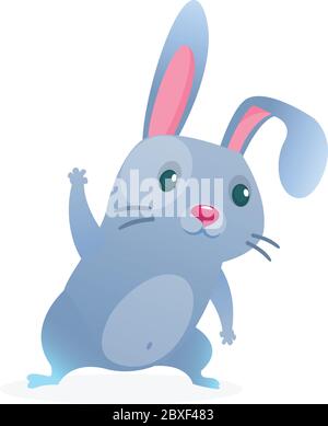 Cute cartoon bunny rabbit sitting. Farm animals. Vector illustration of a smiling bunny Stock Vector