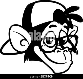 Cute cartoon monkey chimpanzee. Vector illustration of a monkey outlines. Design for coloring book Stock Vector