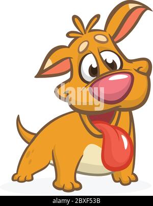 Cute puppy cartoon vector illustration. Yellow dog. Isolated on white background Stock Vector